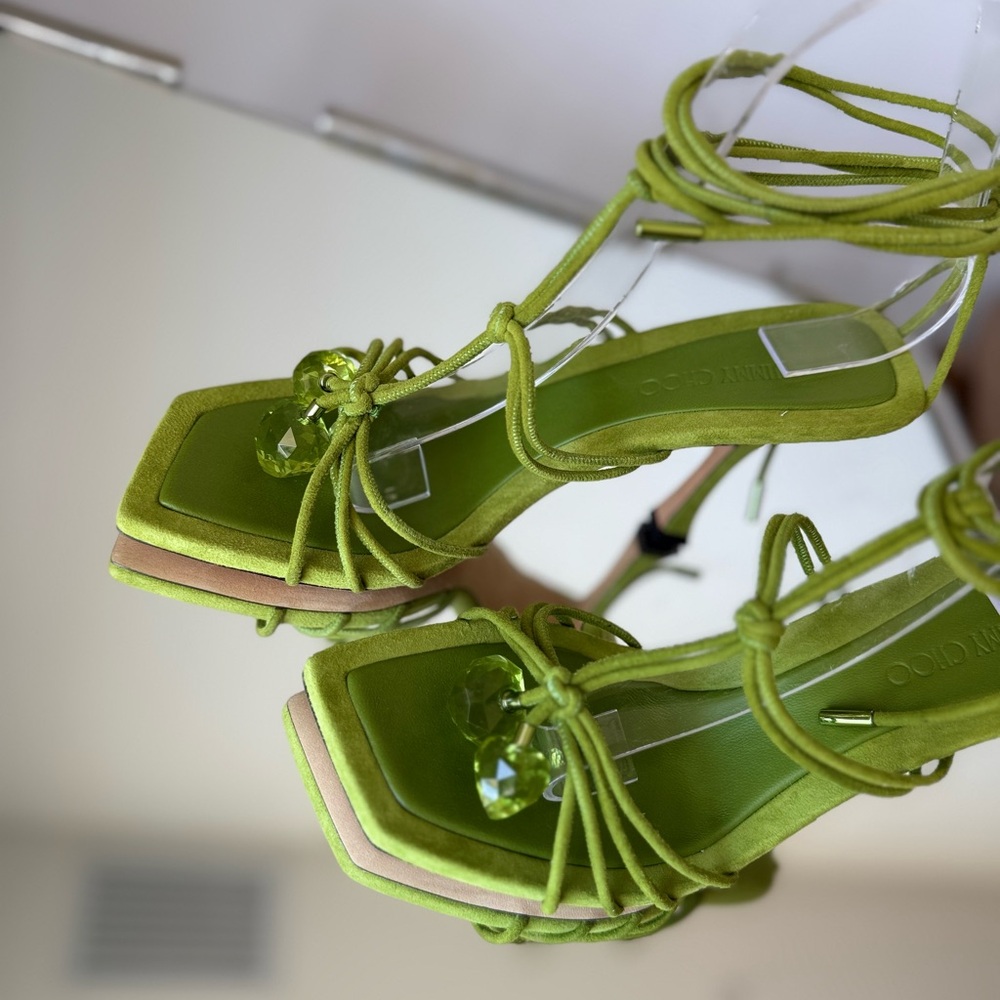 New JIMMY CHOO Jemma 90 embellished suede sandals $1,125 37.5 - Picture 13 of 14